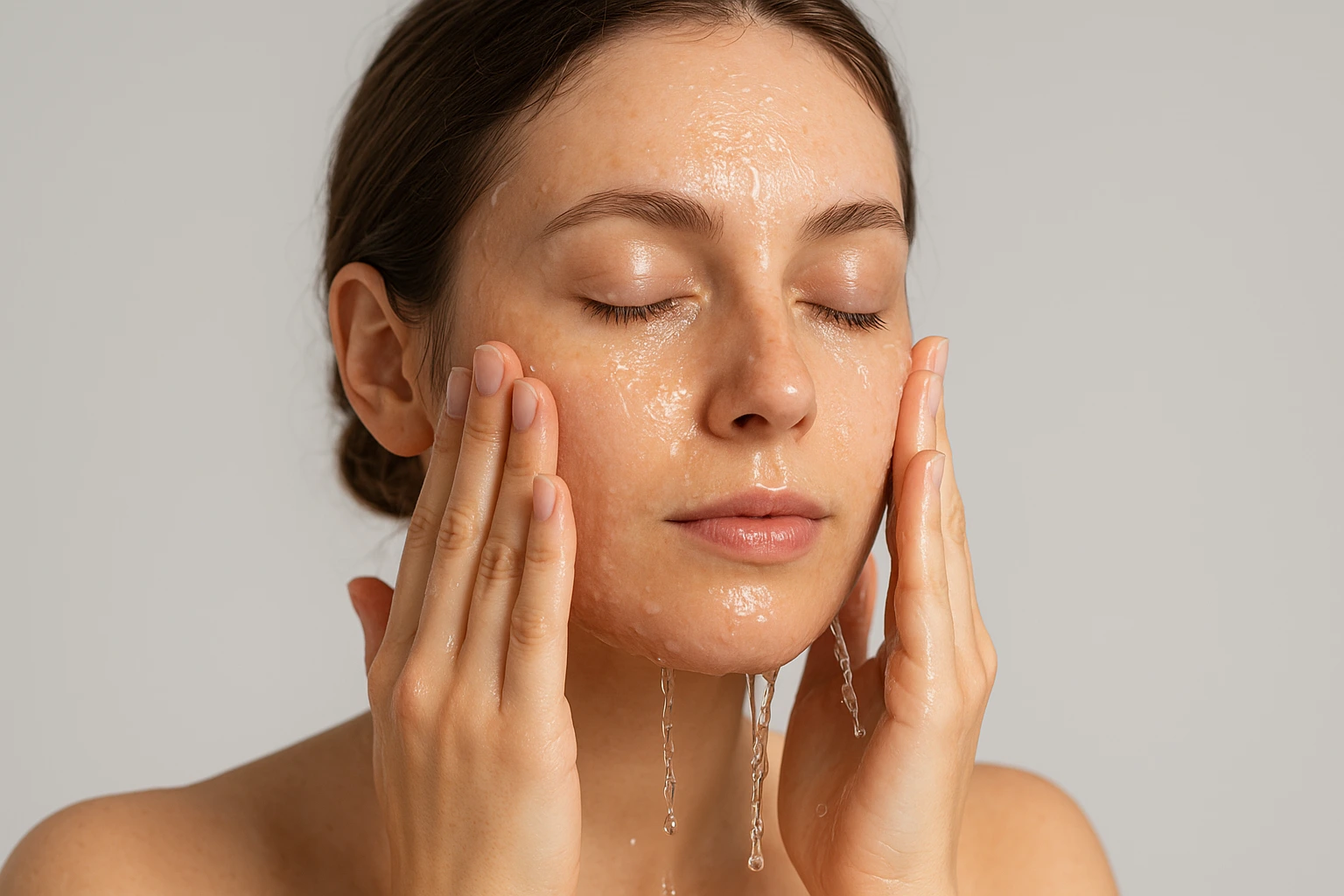 Нанесение гидрофильного масла на кожу лица